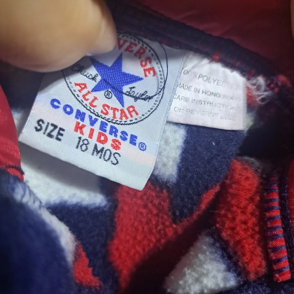 VTG Converse Kids 18M Fleece Pullover Teddy Bear Sports Navy Blue Red 90s Retro